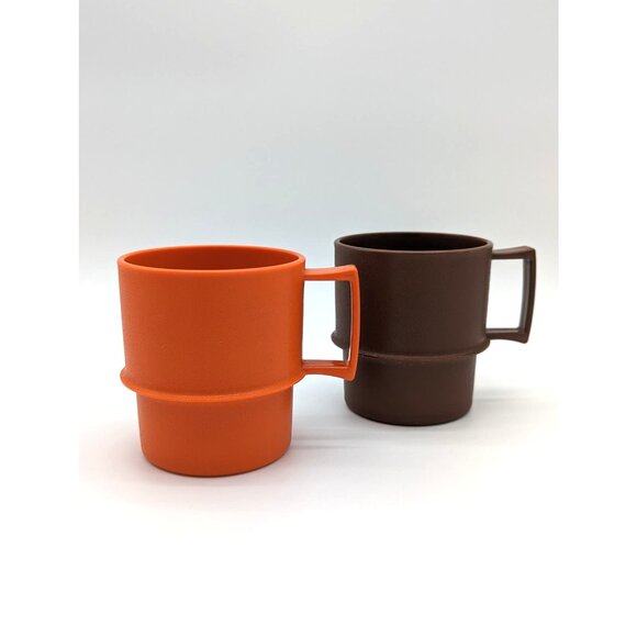 Vintage 1980's Tupperware Stackable Harvest Orange and Brown 2pc Cup Set - Picture 2 of 5